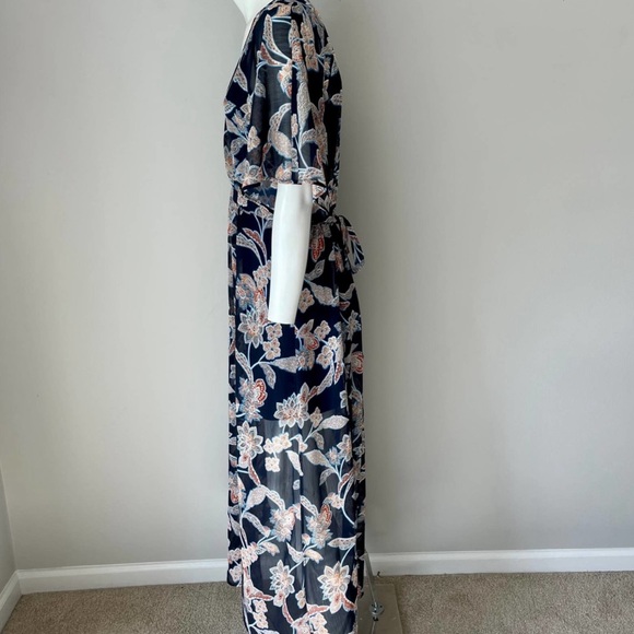 LOVE, FIRE Caftan Dress Maxi Navy Floral Size Medium - Picture 4 of 11